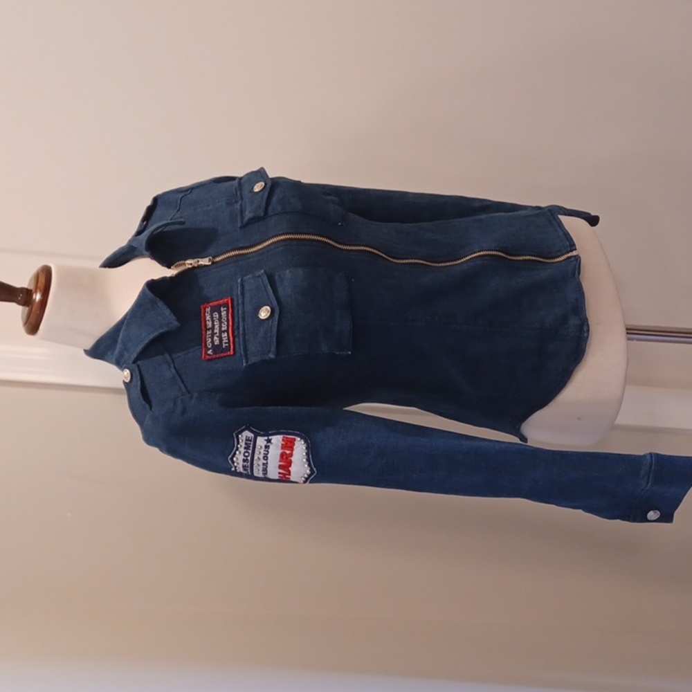 RARE Egoist stretchy blue jean military cow girl denim jacket cowgirl western 55 - Picture 11 of 16